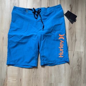 Hurley Men’s Bright Blue Board Shorts with Orange Logo